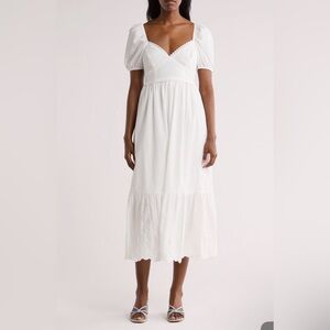 Nordstrom Elegant White Puff Sleeve Dress - Size Small